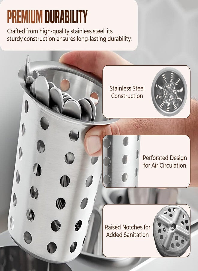 OCSParts OCS Parts Stainless Steel Utensil Drying Cups | Stainless Steel | Set of 3 | Perforated Kitchen Flatware and Silverware Holder - Image 5